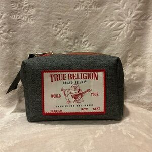 True Religion dark blue jean make up bag